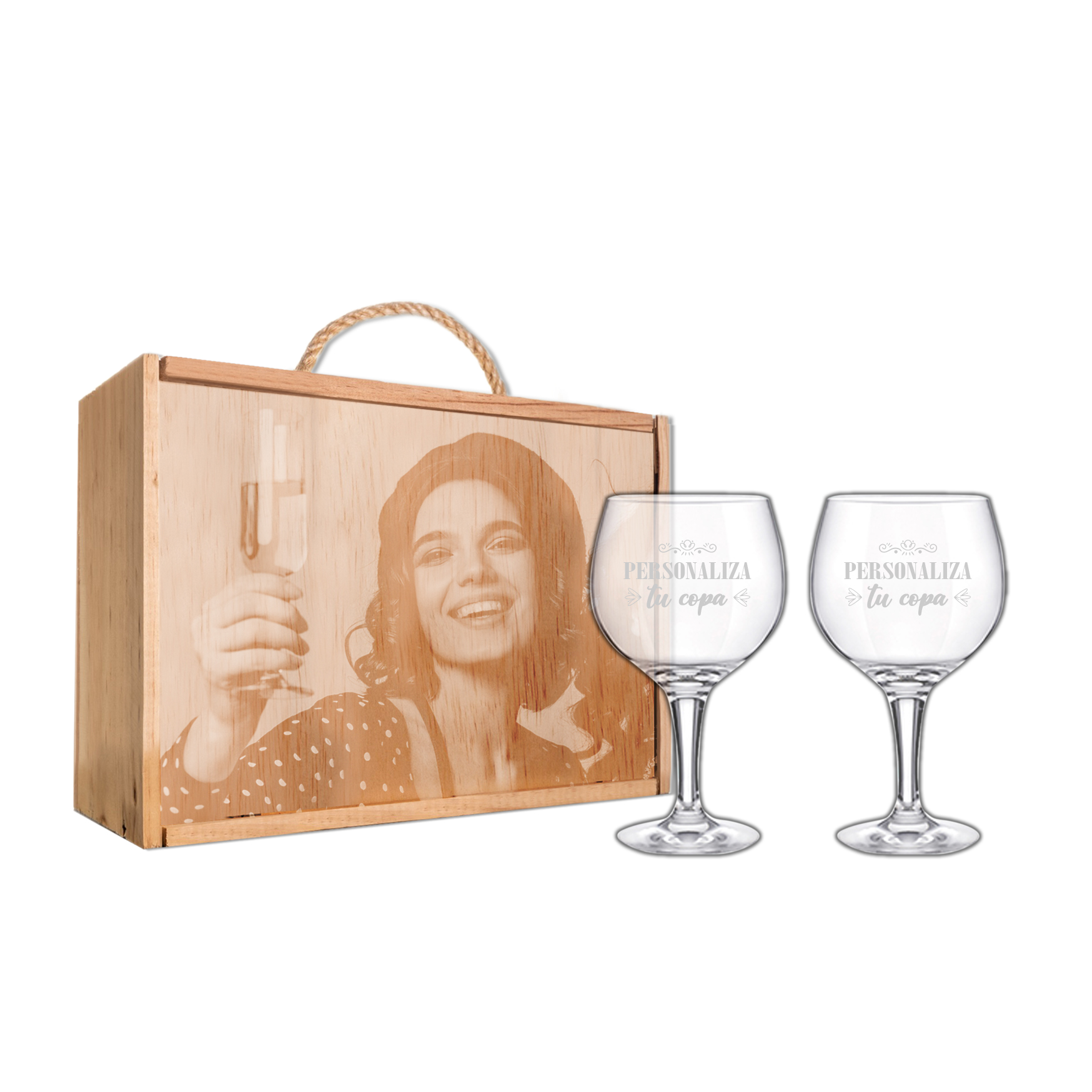 Kit de 2 Copas de Gintonic Grabadas a punta de diamante con estuche de madera personalizado - Vista alternativa