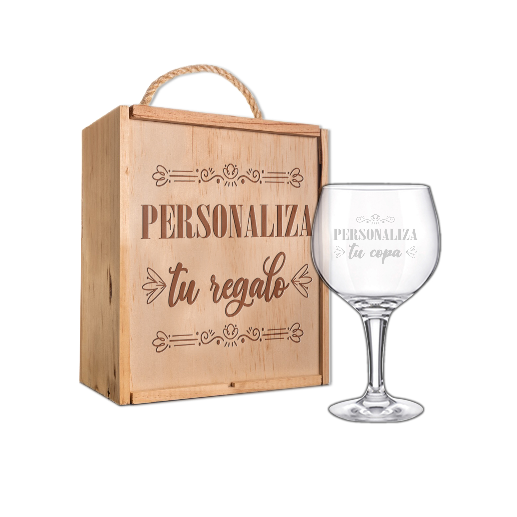 Kit de 1 Copa de Gintonic Grabada a punta de diamante con estuche de madera personalizado - Vino personalizado