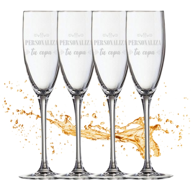 Copa de cava grabada a punta de diamante - Set de 4 - Vino personalizado