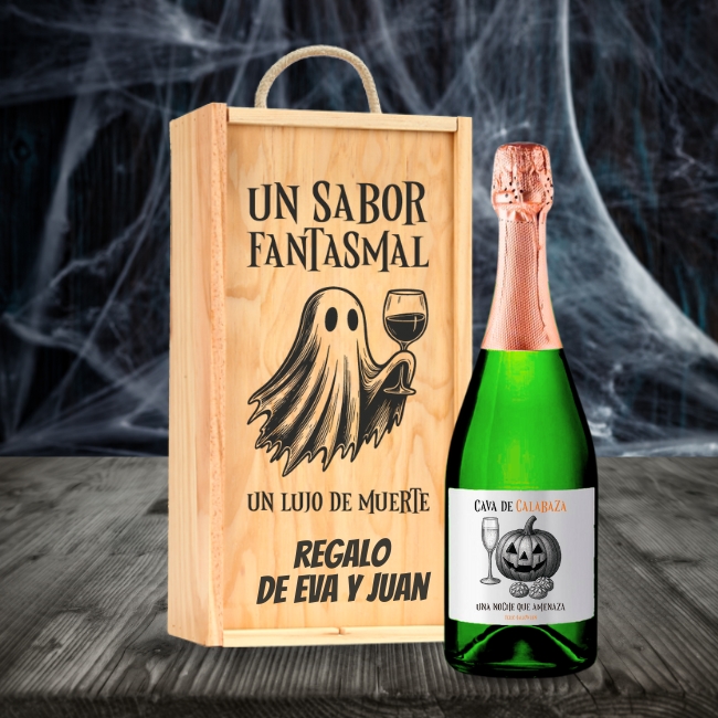 Caja y Botella de Vino 100% Personalizado con Espacio para Dulces y Decoración de Halloween - Vista alternativa