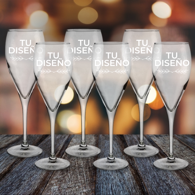 Copa Cava Elegance personalizada - Kit de 6 - Vino personalizado