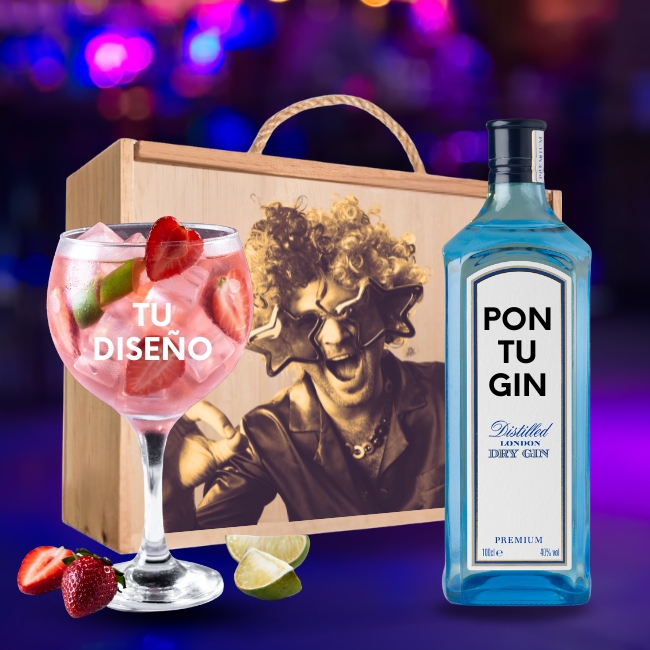 Kit Pon Tu Gin con Copa y Caja de Madera Personalizado - Vista alternativa