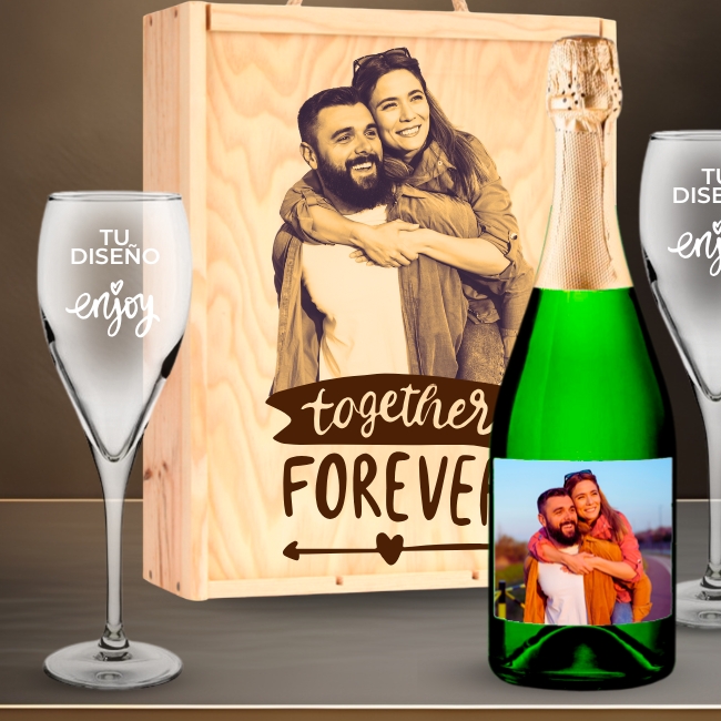 Kit de Espumoso Reserva personalizado con Caja y 2 Copas Cava Elegance - Vista alternativa