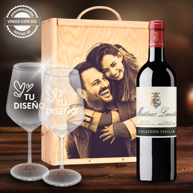 Kit de vino personalizado con caja y 2 copas – DOCa. Rioja - Vino personalizado