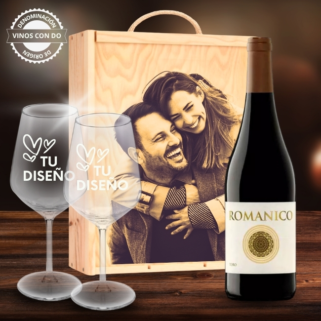 Kit de vino personalizado con caja y 2 copas – DO Toro - Vino personalizado