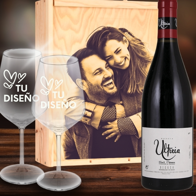 Kit de vino personalizado con caja y 2 copas – DO Bierzo - Vista alternativa