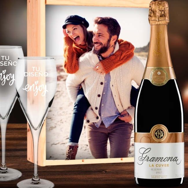 Kit de Espumoso personalizado con caja y 2 copas – Corpinnat - Vista alternativa