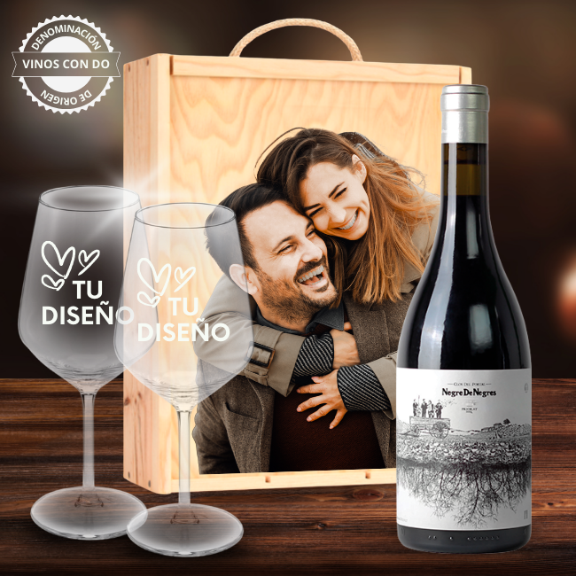Kit de vino personalizado con caja y 2 copas – DOQ Priorat - Vino personalizado