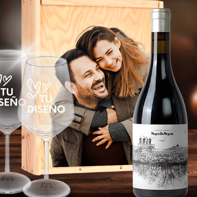Kit de vino personalizado con caja y 2 copas – DOQ Priorat - Vista alternativa